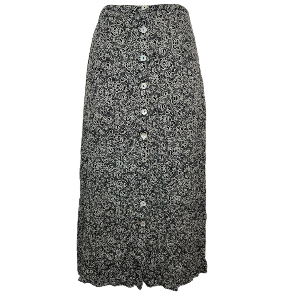 Vintage Floral Black White Maxi Skirt